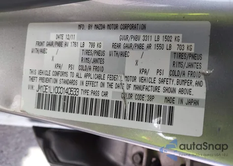 2012 Mazda Mazda2 Touring z USA, uszkodzony, nr VIN JM1DE1LY0C0140533